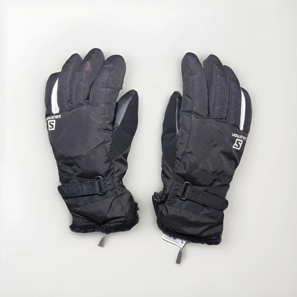 Salomon Winter Ski Snow Gloves Black Insulated Leather Palm Adult Size Medium